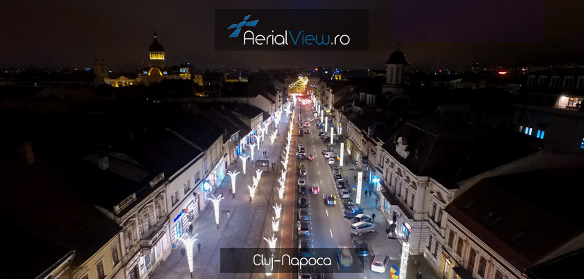 Fotografie drona noaptea, Bulevardul Eroilor Cluj